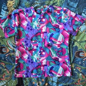 Vintage Petite Sophisticate Vibrant Abstract Pattern Shirt